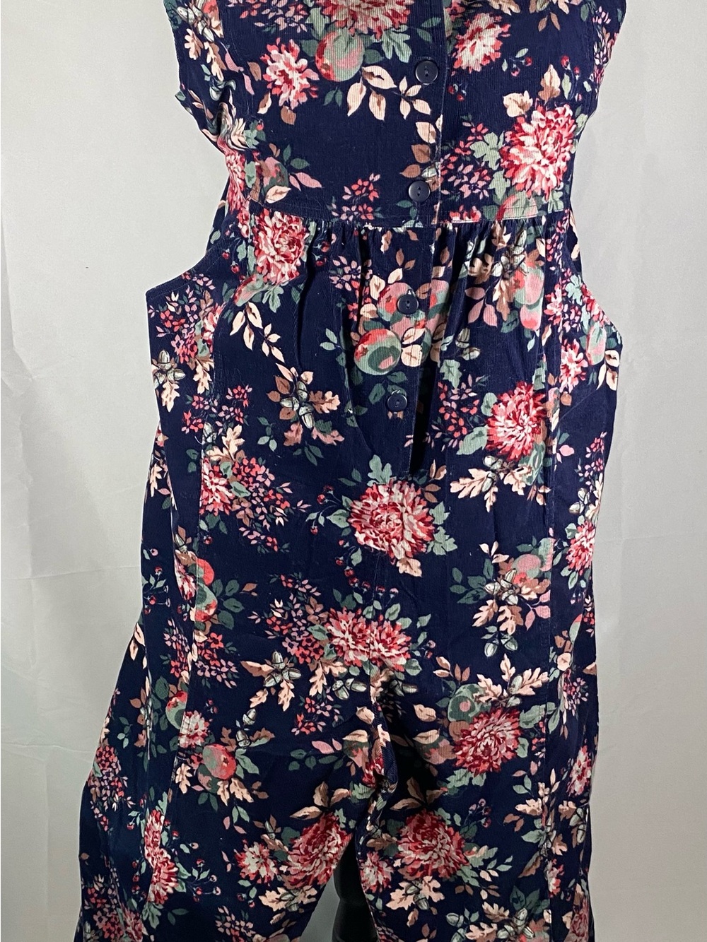 Laura Ashley Navy Floral Jumpsuit with Pink and Green Flowers